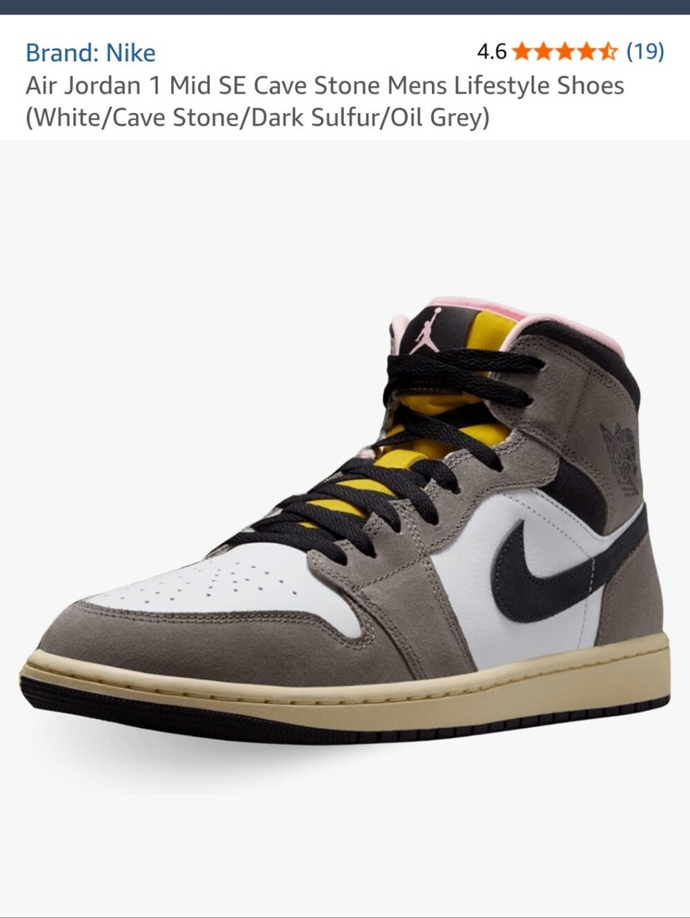 Nike Air Jordan 1 Mid SE White/Cave Stone/Black with Pink & Yellow Accents